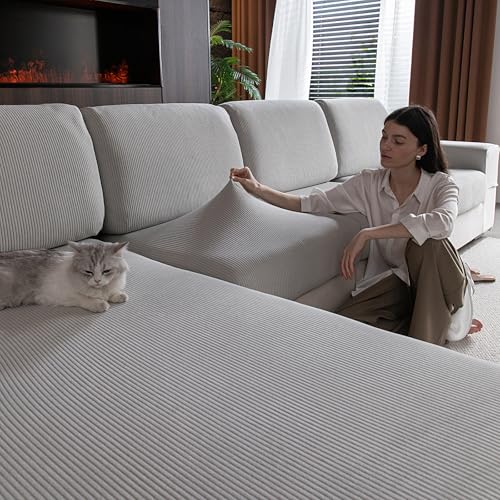 OHSIO Stretch Sofa Sitzkissenbezug - Rutschfester Sofa Überzug, Waschbarer Sofabezug, Universeller Couch Überzug, Strapazierfähig & pflegeleicht(Hellgrau, 1x Sitzbezug M) von OHSIO
