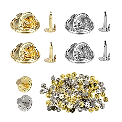 100 Paare Pin Butterfly-Verschluss Schmetterlings-Kupplung mit Leeren Pins Schmetterling Pin Rücken Kupplung Nadeln Pins Anstecker Ersatz für Crafts Schmuck DIY Herstellung (Gold, Silber) von OHYER