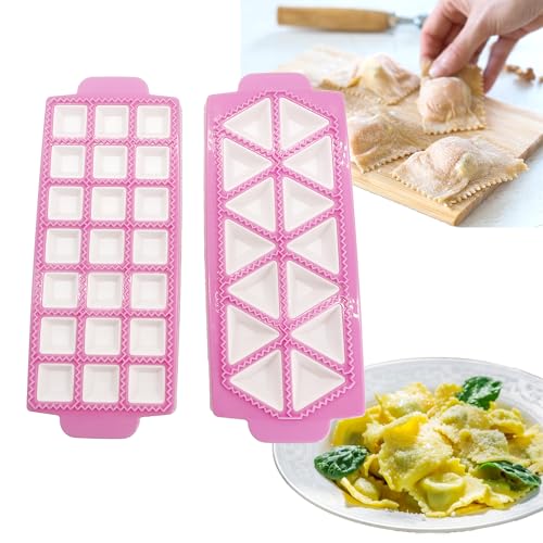 OHYER 2 Stück Ravioliformen Ravioli Ausstechformen Ravioliformer Set für Die Herstellung Von Ravioli Knödelform Mit 35 Gittern Quadrat und Dreieck für Knödel Pasteten und Knödel in der Suppe (Rosa) von OHYER