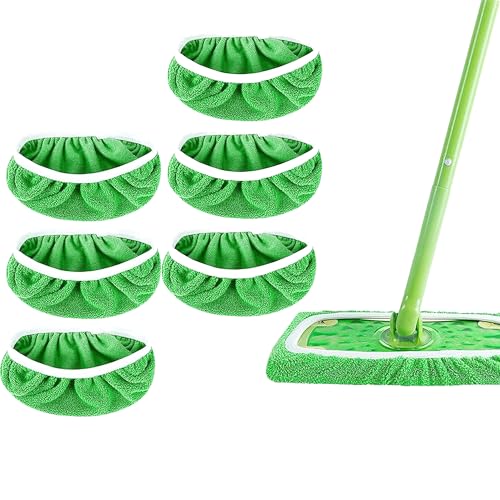 OHYER 6 Stück Tücher Wiederverwendbare für Swiffer Bodenwischer Wischmopp Bezug für Easy Clean Boden Wischen Mikrofaser Wischmopp Ersatzköpfe Saugfähiger Feuchte Bodentücher mit hoher Wasser (6) von OHYER