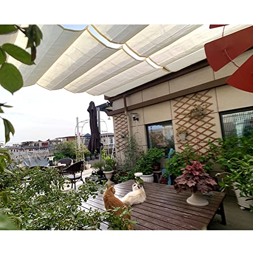 Ersatz-Schattenabdeckung für Terrassen-Pergola, 95% Sonnenschutztuch – wasserdurchlässige einziehbare Gleitdraht-Markise (ohne Stützstange), Baldachin-Segel für Hinterhof-Deck (beige, Größe von OHaGin