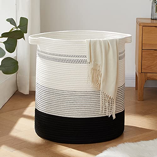 OIAHOMY Wäschekorb 50x45x45CM Aufbewahrungskorb aus Baumwolle Seil Wäschesammler Geflochten Korb Baby Spielzeug-Aufbewahrungsbehälter mit Griff für Wohnzimmer Kinderzimmer von OIAHOMY