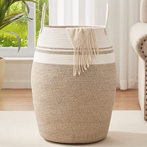 OIAHOMY Wäschekorb Groß 65 x 39 x 39cm Aufbewahrung Korb Geflochten aus Baumwolle Seil für Schmuzige Kleidung in der Waschküche von OIAHOMY