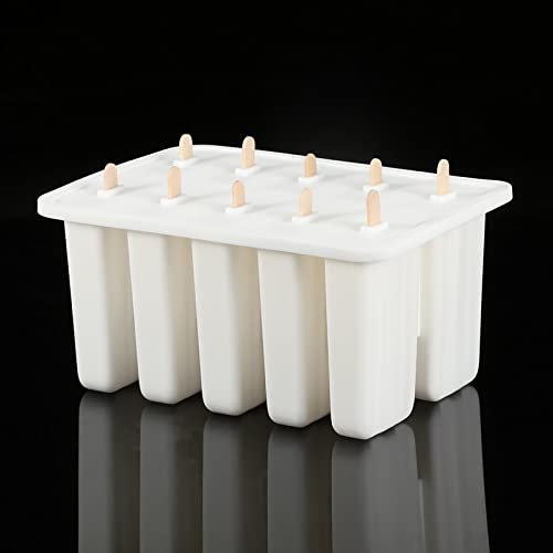 OIFAODAO, Eis am Stiel-Maker aus Kieselgel, 10 Zellen, sicher und langlebig, mit 50 Stäbchen, perfekt for selbstgemachte Leckereien ，Eiscreme-Formen(White) von OIFAODAO