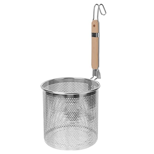 OIFAODAO, Nudelkorb mit Holzgriff, Spaghetti for Aufhängen, Edelstahlgeflecht, Spinnensieb for Nudeln, Knödel, 18 cm, Körbchen oder: Silber,Sieblöffel(40x16cm) von OIFAODAO