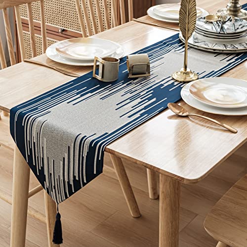 Tischläufer mit Quaste 30x180cm Luxus Tischläufer Blau Abwaschbar Tischläufer Modern aus 100% Polyester Tischläufer für Party Bankett Küche Thanksgiving von OIGAE von OIGAE