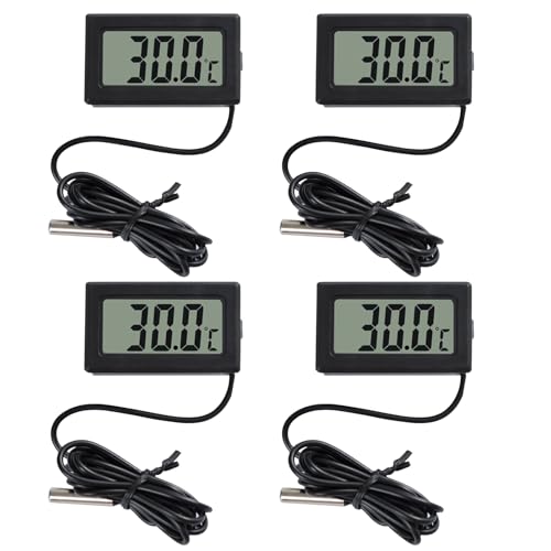 Digitales Temperaturthermometer, OIHCAZ 4 Stück, wasserdicht, Kühlschrankthermometer mit externer Sonde & LCD-Display für Aquarium, Kühlschrank, Gefrierschrank, Kühlschrank von OIHCAZ