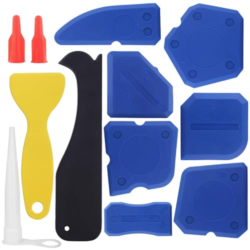 OIHCAZ 12-teiliges Silikon-Abdichtungswerkzeug-Set – Fugenentferner und Dichtstoff-Finish-Kit mit Schabern, Silikon-Pads, Düsenkappen und mehr – ideal für Badezimmer, Küche, Fenster und Fliesen von OIHCAZ