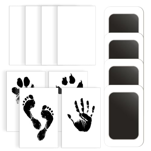 OIHCAZ Baby Hand und Fußabdruck Kit, Pfotenabdruck Kit für Hunde Katzen, Hundepfotenabdruck Kit mit 4 tintenlosen Säuglingspads und 8 Abdruckkarten zum Erfassen von Haustierpfotenabdrücken von OIHCAZ