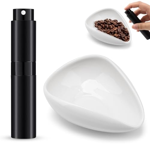 OIHCAZ Kaffee Dosierbecher mit Sprühflasche, Kaffeebohnen Dosierbecher Keramik Einzeldosiertablett Barista Zubehör Set Geschenk für Kaffee Tee Liebhaber von OIHCAZ
