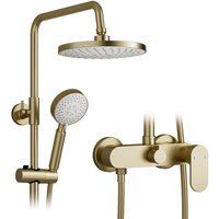 Duschsystem,2-in-1-Wandbrauseset,225 mm runder Regenduschkopf,Retro-Duschsystem in gebürstetem Gold,360° Verstellbarer Regendusche Duschkopf,3 Modus von OIHPAW