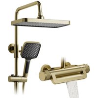 Duschsystem,Duschsäuleset 3in1 mit 330x220mm Regendusche,Duschsystem mit thermostat Gebürstetes Gold,360° Verstellbarer Regendusche Duschkopf,3 Modus von OIHPAW