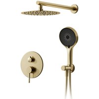 Duschsystem,Duschsystem Mit 30 x 30 cm Regendusche,Unterputz Duscharmatur Set Gebürstetes Gold,360° Verstellbarer Regendusche Duschkopf,Komplettset von OIHPAW