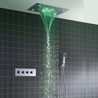 Duschsystem,Duschsystem Mit Thermostat,Ausgestattet mit einer 500 x 360 mm großen Kopfbrause mit 3 Wasserstrahlarten,Mit LED-Licht von OIHPAW