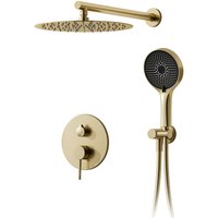 Duschsystem,Duschsystem Unterputz mit 40 x 40 cm Regendusche,Regendusche Unterputz Gebürstetes Gold,Selbstreinigende Kreisförmiger Hochdruck von OIHPAW