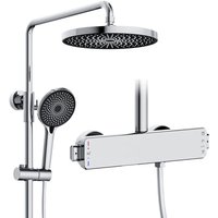 Duschsystem,Duschsystem mit thermostat,Vielseitig Duschset,Ausgestattet Mit Runden Kopfbrause,Handbrause Und Versteckt Wasserauslass Unten,Höhen- und von OIHPAW