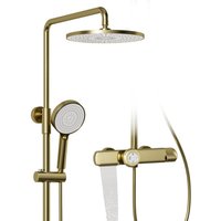 Duschsystem,Gebürstetes Gold Duschsystem mit thermostat,Duschsäuleset 3in1 mit 260x260mm großer Regendusche,Regendusche Duschsystem mit von OIHPAW