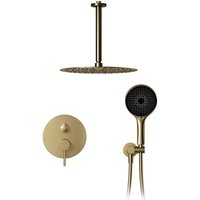 Duschsystem,Regenduschkopf 30 x 30 cm,360° Verstellbarer Regendusche Duschkopf,Selbstreinigende Kreisförmiger Hochdruck Duschkopf,Gebürstetes Gold von OIHPAW