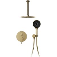 Duschsystem,Regenduschkopf 30 x 30 cm,360° Verstellbarer Regendusche Duschkopf,Selbstreinigende Kreisförmiger Hochdruck Duschkopf,Gebürstetes Gold von OIHPAW
