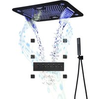 Oihpaw - Duschsystem mit Thermostat Musik 64 Farben rgb led 50mm Seite Spray 580 380mm 3 Funktionen Duschkopf Schwarz von OIHPAW