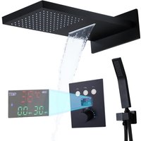 Duschsystem mit Thermostat Unterputz Digitaler Bildschirm Regendusche Set 3 Funktionen Duschkopf Schwarz - Oihpaw von OIHPAW