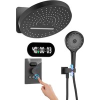 Duschsystem mit Thermostat Unterputz Wasserfall Regendusche 32cm Kopfbrause 3 Funktionen Handbrause Schwarz - Oihpaw von OIHPAW