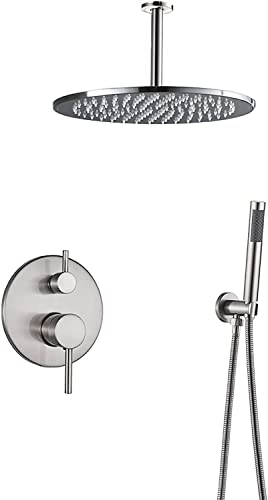 Duscharmatur, Duscharmatur-Set, Messing Regendusche Kombi-Set, Bad und Dusche aus gebürstetem Nickel mit Handbrause und Tech-montierter Regenduschkopf von OIJHHFYGDK
