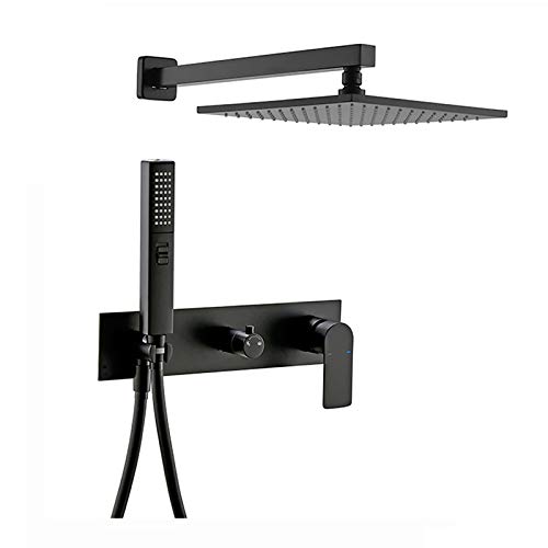 Duschset Duscharmaturen Set Schwarz Brausegarnitur Messing Duschkombination Regenmischer Wandmontage Dusche mit 2 Modi Handbrause, Duschkopf, Box E von OIJHHFYGDK