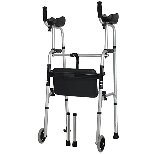 Gehhilfe für Behinderte und ältere Menschen, Gehhilfe mit zwei Armen, Mobilitätshilfe, Toiletten-/Duschstuhl, zusammenklappbar, Gehrehabilitation, Stehgestell, vier Räder, Sitzbrett, nach vorne l von OIJHHFYGDK