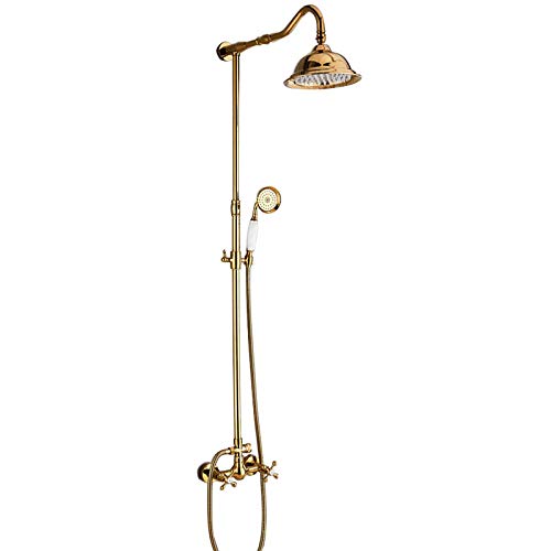 Goldenes Regendusche Duschset 8 Zoll Duscharmatur Kombi-Set Messing Wand Dusche Doppelgriff Regenmischer Dusche mit Handbrause Duschkopf von OIJHHFYGDK