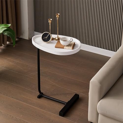 Moderner kleiner Beistelltisch in C-Form für Wohnzimmer und Schlafzimmer, Couchtisch mit Metallrahmen, schmaler Nachttisch, Sofa-Beistelltisch, 45 x 30 x 60 cm von OIJHHFYGDK