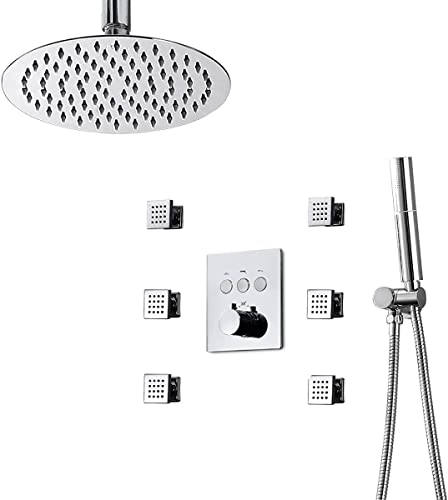 OIJHHFYGDK 3 in 1 Tatic Duschset, Deckenduscharmatur für Badezimmer mit tragbarer Handbrause mit 2 Funktionen, Spray-Handbrause, Körpermassagedüsen, Schwarz von OIJHHFYGDK