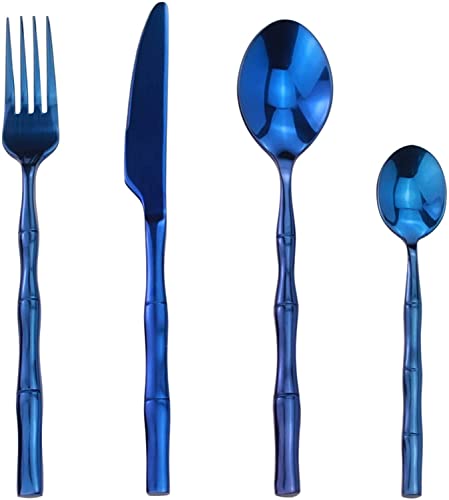 OIJHHFYGDK Besteck-Sets 24-teilig Kreatives Design Bambusform Griff Edelstahl Westliches Essgeschirr Perfekte Spiegelpolitur Berühmtes Besteckset für die Küche Edelstahl von OIJHHFYGDK