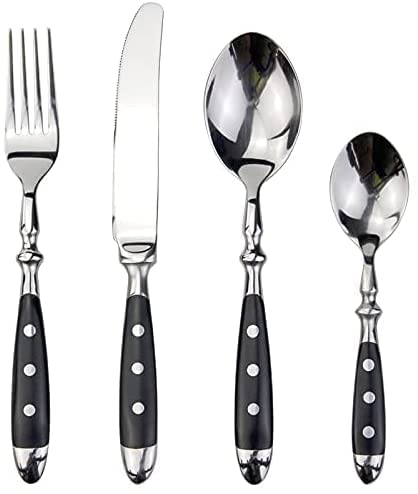 OIJHHFYGDK Bestecksets 24-teilig Klassisch Eleganter Kunstharznietengriff Stil Edelstahl Westernbesteck 4-in-1-Set Feines Geschirr Geschirr für Zuhause Edelstahl von OIJHHFYGDK