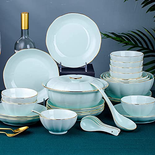 OIJHHFYGDK Bone China Geschirrset für 8/18/30 Teile, Modernes Blau Weiß Porzellanset Partygeschirrset Porzellan Frühstücksteller Geschirr Nudelschüssel für Dekoration,A von OIJHHFYGDK