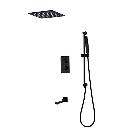 OIJHHFYGDK Decke Typetatic Set Duscharmatur 12 Zoll Quadratischer Regenduschkopf Schwarz und Handbrause Schwarz Badezimmer, Duschset von OIJHHFYGDK