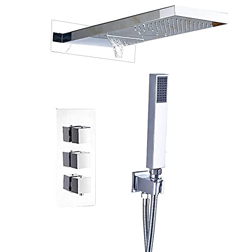 OIJHHFYGDK Duschset Regendusche Automatisches Duscharmatur-Set Wand-Regenmischer aus Messing mit Duschkopf Regendusche Typ Regen und Wasserfall, Handbrause / Schwarz von OIJHHFYGDK