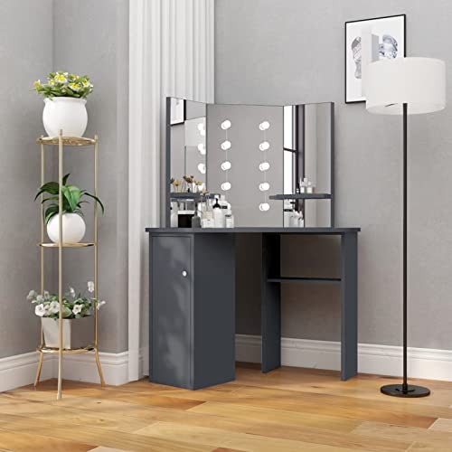 OIJHHFYGDK Eck-Frisiertisch mit LED, Grau, 111 x 54 x 141,5 cm, Frisiertisch-Set, Schminktisch für Schlafzimmer, Mädchen und Frauen von OIJHHFYGDK