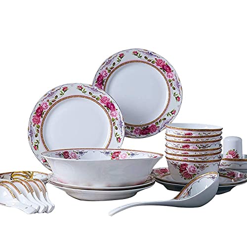 OIJHHFYGDK Flower Bone China Geschirr-Set, Porzellangeschirr/Teller/Geschirr-Set, Keramik-Geschirr-Sets, feine Geschirr-Sets, spülmaschinenfest, mikrowellengeeignet, Mehrfarbig, 28-teiliges Service F von OIJHHFYGDK