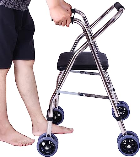 OIJHHFYGDK Gehhilfe Walker Leichte, zusammenklappbare Mobilitätshilfe mit Vier Rädern für ältere Menschen mit Behinderung - höhenverstellbarer, gepolsterter Sitz, tragbarer Stuhl, Zielstrebigkeit von OIJHHFYGDK