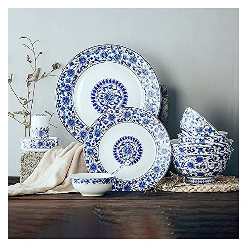 OIJHHFYGDK Geschirrset Dinnerparty-Geschirrservice-Set Keramik-Geschirrsets, 26-teiliges Geschirrset aus blauem und weißem Porzellan von OIJHHFYGDK
