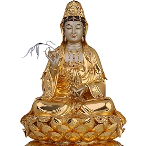 OIJHHFYGDK Guanyin Bodhisattva Buddha-Statue, Goldkörper, reines Kupfer, eingelegtes Gold für Zuhause, Schlafzimmer, Wohnzimmer, sitzend wie Ornamente, Buddha-Statue von OIJHHFYGDK