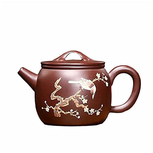 OIJHHFYGDK Handgemachte Teekanne aus lila Ton mit Blumen- und Vogelmuster, Erz-Schönheitskessel, chinesisches Zisha-Teeservice, 220 ml von OIJHHFYGDK
