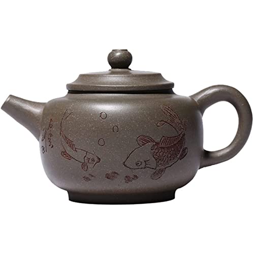 OIJHHFYGDK Handgemachte Teekanne aus lila Ton mit Fischmuster, chinesisches Zisha-Teeservice, 220 ml von OIJHHFYGDK