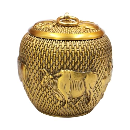 OIJHHFYGDK Keramikdose für Lebensmittel, Teedose aus chinesischem Messing, Teebox in Form von fünf Ochsen, Vorratsdose für Wohnzimmer von OIJHHFYGDK