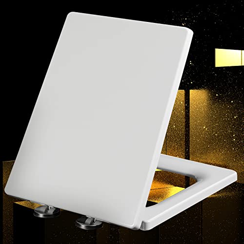 OIJHHFYGDK Quadratischer weißer Toilettensitz, Toilettensitze mit Absenkautomatik, Schnellverschluss, WC-Sitz mit Deckel - Befestigung Oben, verstellbare 360°-Scharniere,weiß-40~45cm*34.5cm von OIJHHFYGDK