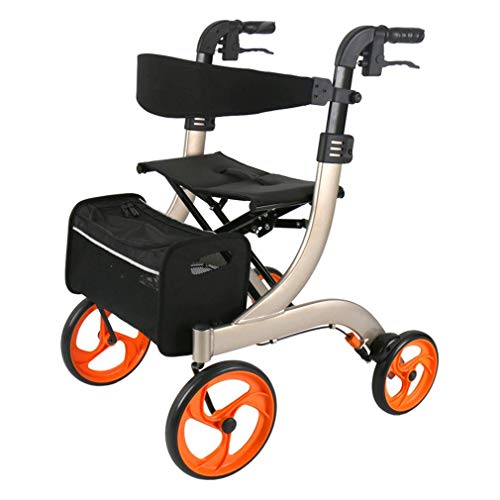 OIJHHFYGDK Rollator Walker mit Sitz, Rollator, Faltbare Mobilitätshilfe, Gehhilfe mit 4 Rädern, Doppelbremssystem (Gold), Zielstrebigkeit (Gold) von OIJHHFYGDK