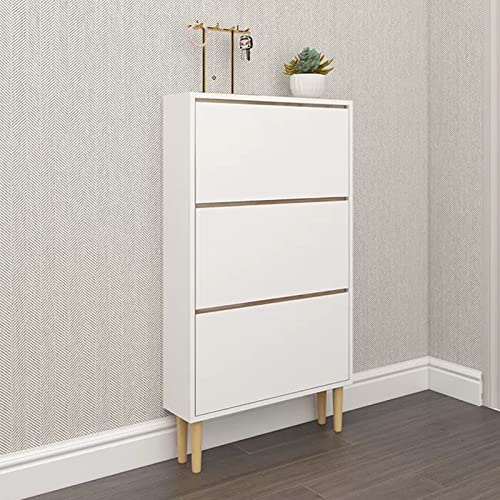 OIJHHFYGDK Schmaler Schuhschrank, moderner Schuhschrank aus Holz, freistehende Schuhaufbewahrung mit 3 Klappschubladen für den Kleiderschrank (weiß mit Beinen, 80 cm) von OIJHHFYGDK