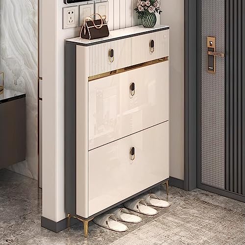OIJHHFYGDK Schmaler Schuhschrank mit 2 Ebenen und Schubladen, moderner Schuhschrank mit Kippfunktion, freistehendes Schuhregal (100 x 24 x 102 cm) von OIJHHFYGDK