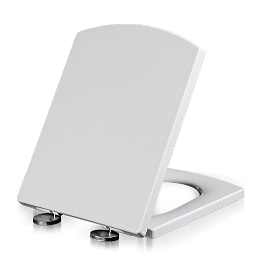 OIJHHFYGDK Toilettensitze mit Absenkautomatik, weiß, WC-Deckel mit Schnellverschluss, robust, leicht zu reinigen, Badezimmerdeckel, quadratisch, 34,5 cm von OIJHHFYGDK